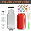STARSIDE 8 oz Glass Juice Bottles with Lids 12 Pack - Square Reusable Drinking Jars for Juicing, Milk, Kombucha - Includes 1 Bottle Brush, 12 Colored Labels