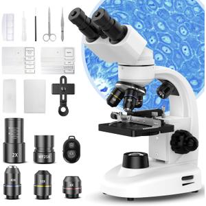 Compound Binocular Microscope for Adults, Professionals & Kids, 40X-2000X Magnification with LED Illumination, Mechanical Stage, WF10x & WF25x EyepiecesCompatible for Lab, School, Home Education (White)