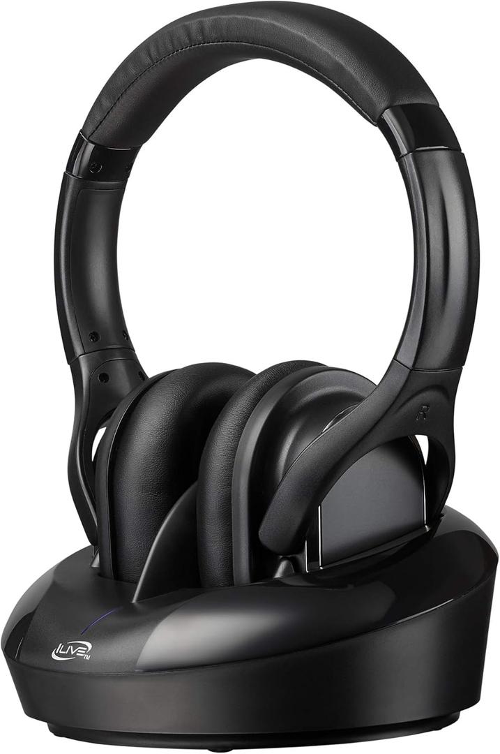 iLive Electronics Radio Frequency Wireless Headphones with Transmitter/ Charging Dock, Black