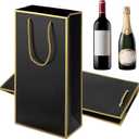 7"X3.5"X13.8" Double Wine Gift Bag, 2 PCS Luxury Wine Bottle Gift Bags, Reusable Liquor Bag with Gold Foil Print, Whiskey/ Liquor 2 Bottle Wines Bags with Handles for Party Wedding Birthday Supplies