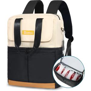 Backpack Cooler with Double Decker & 12 Ice Packs- Keeps 36 Cans Cold for Up to 24 Hours- Waterproof & Leak Proof Insulated Cooler Backpack- Stylish Cooler Bookbag for Women Travel Work Beach (Black)