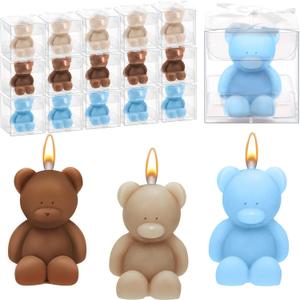 50 Pcs Bear Baby Shower Candle Favors for Guest Bear Party Favors Baby Shower Candles Bulk for Gifts Party Decorations (Light Brown,Dark Brown,Blue)