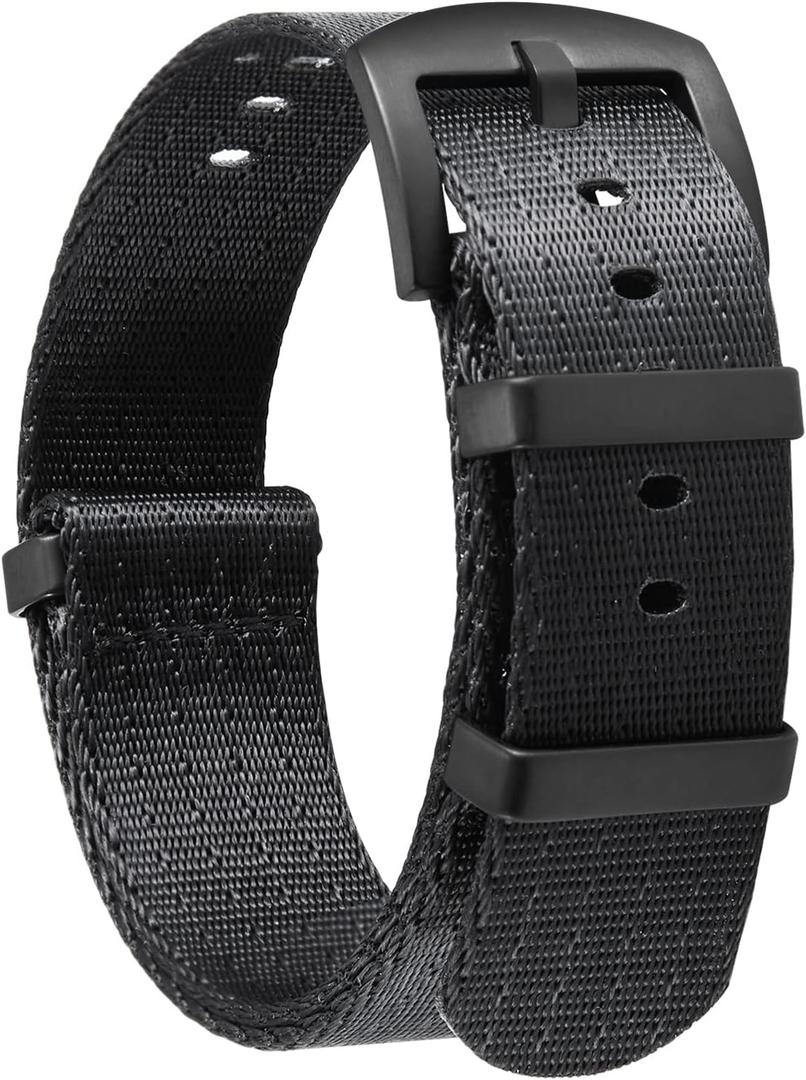 BINLUN Nylon Watch Band 18mm,20mm,22mm,24mm Rugged Military Replacement Watch Straps Silver&Black Stainless Buckle Heavy-Duty Wristband For Traditional Men Women Watches