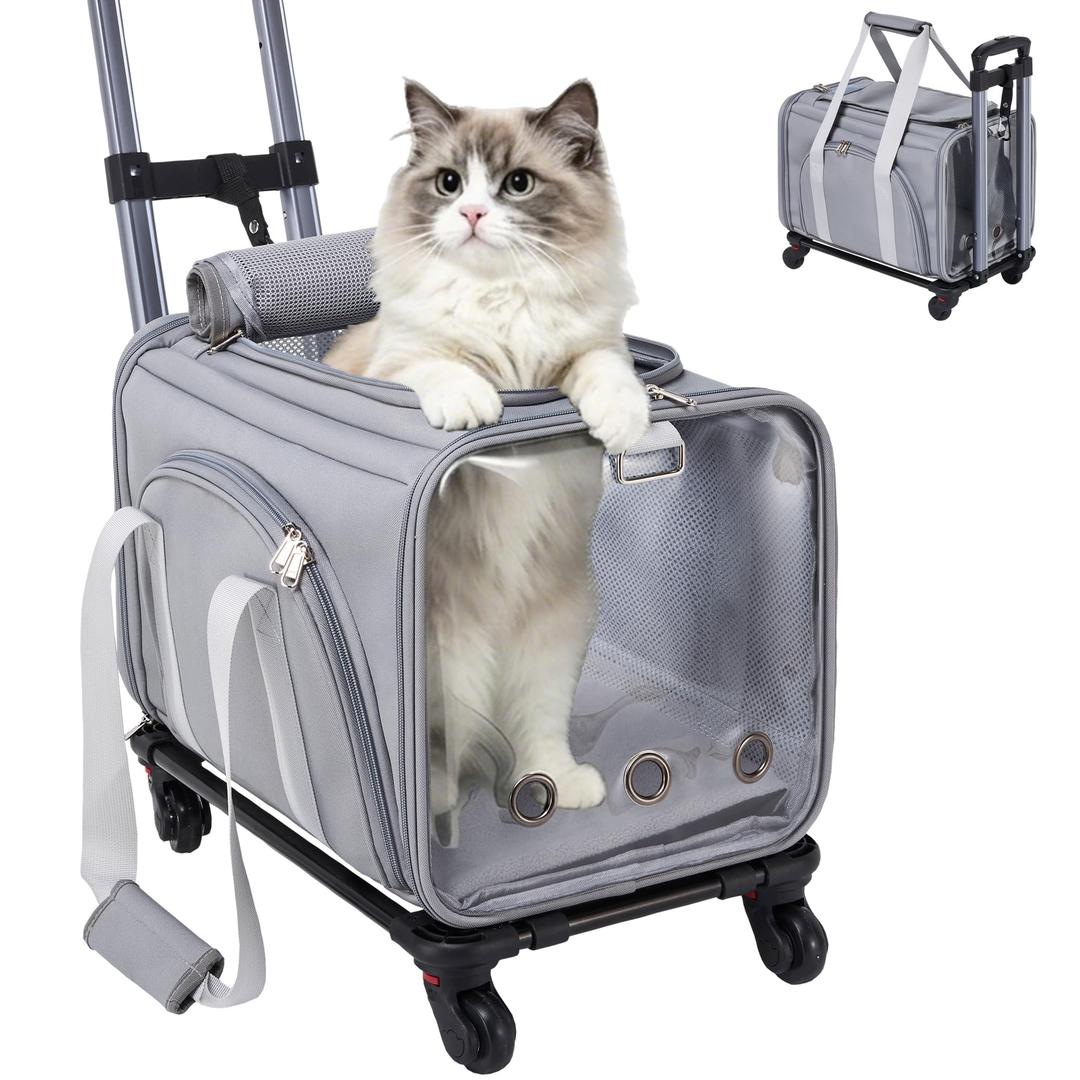 ASPFEIWELL Soft Cat Carrier with Detachable Wheels Expandable - Dog Carrier Foldable Pet Carrier for Cats and Dogs for Travel Outdoor Camping Indoor