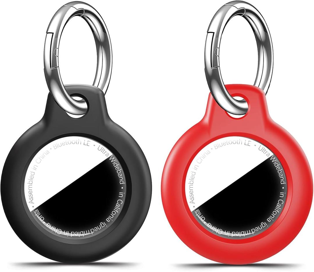 [Pack of 2] for Airtag Holder Case with Keychain, Shockproof GPS Cover Anti-Scratch Key Chain for Air Tags, for Airtags Accessories for GPS Item Tracker Cases for Bags, Black+Red
