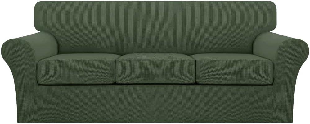 Turquoize 4 Piece Sofa Covers for 3 Cushion Couch Sofa Slipcover Soft Couch Cover for Dogs-Washable Sofa Furniture Covers with 3 Individual Cushion Covers (3 Cushion Sofa, Bronze Green)