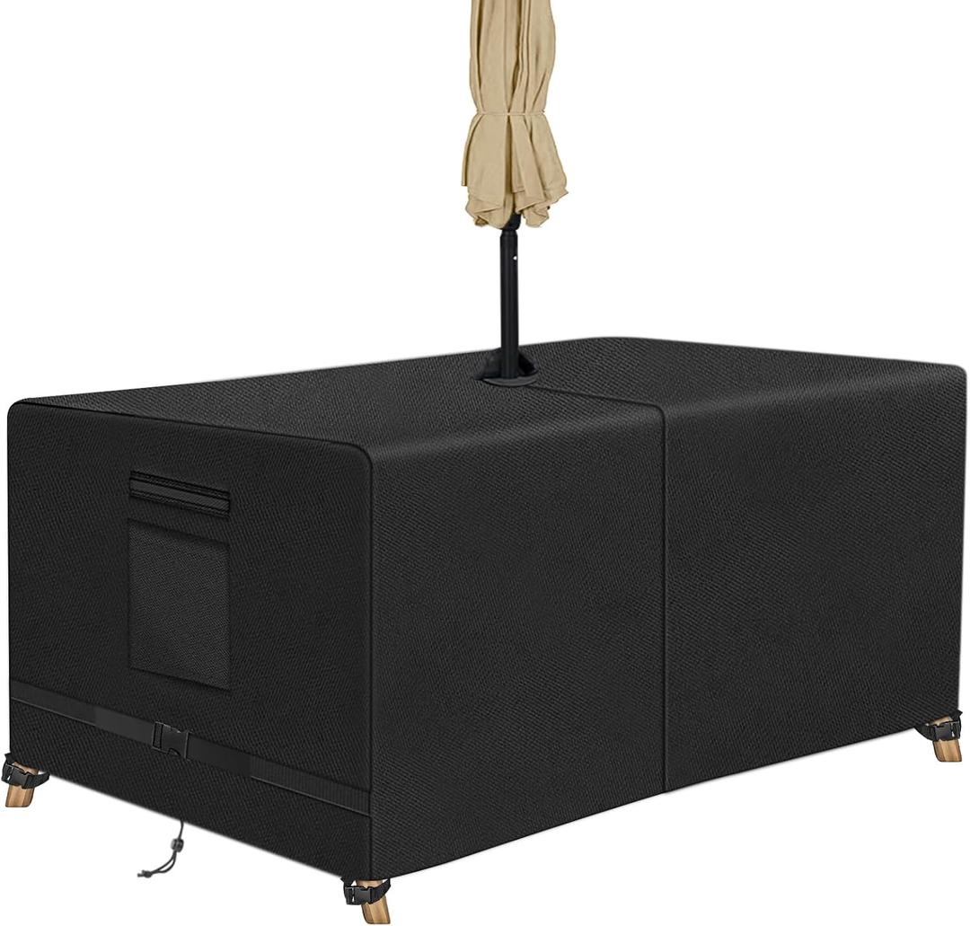 SIRUITON Rectangle Patio Table Cover with Umbrella Hole 72" L X 44" W X 23.6" H (COVER SIZENOT TABLE SIZE) Heavy Duty 600D Oxford Fabric Outdoor Waterproof Lawn Patio Furniture Covers