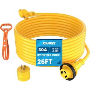Kohree 25' RV Power Extension Cord 30 Amp Twist Lock RV Adapter Plug 30M/30F with RV Power Adapter 15 Amp to 30 Amp, LED Indicator & Grip Handle, 125V, 3750W, ETL Listed