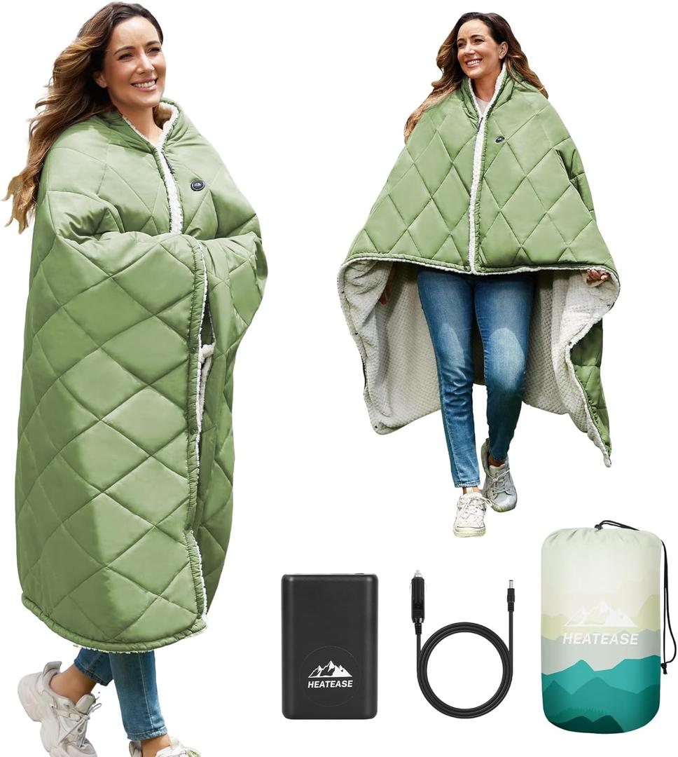 Heated Blanket Battery Operated, 12V Portable Wearable Heated Shawl Poncho with 3 Heating Modes,Electric Heating Outdoor Blanket Throw for Camping,Traveling,Picnics,Car,50''X70''