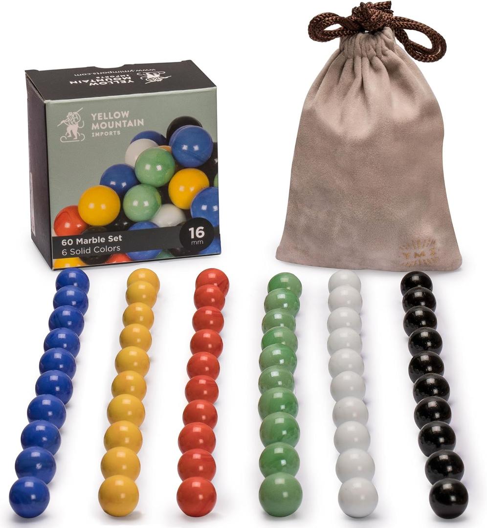 Yellow Mountain Imports 60 Pieces Chinese Checkers Marbles Set with Solid Colors - 16 Millimeters