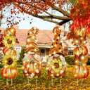 Bencailor 4Pcs Fall Outdoor Yard Decorations Thanksgiving Yard Signs with Stakes Autumn Harvest Gnome Pilgrim Decoration with LED Light for Outdoor Lawn Garden Decoration Party Favor Supplies