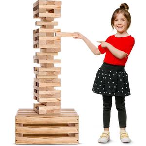 SWOOC Games - Premium Giant Tower Game | 60 Blocks + Storage Crate/Outdoor Table | Stacks up to 5ft | Jumbo Yard Games for Adults and Family | Giant Outdoor Set | Big Backyard Fun | Large Lawn Size