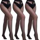 Yilanmy 3 Pairs Sheer Tights for Women Ultra Thin T-Crotch Pantyhose High Waist Stockings 20D (Large-X-Large, Black)