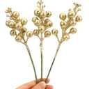 DIYASY Glitter Gold Berry Stems,20 Pcs 7.8 Inch Artificial Christmas Tree Picks Decoration and Christmas Tree Filler Ornaments,DIY Xmas Wreath, Holiday and Home Dcor