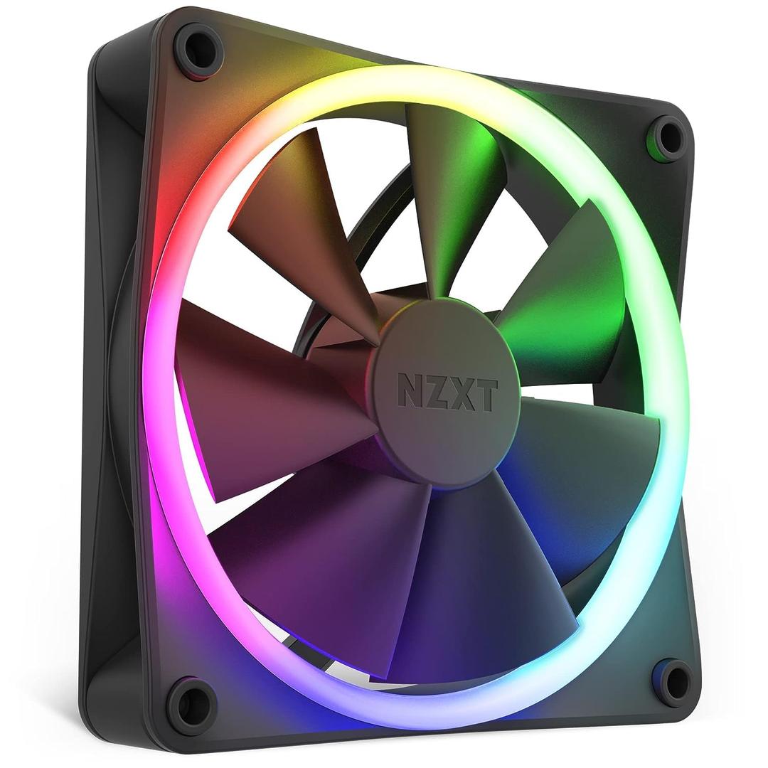 NZXT F120 RGB  120mm RGB PWM PC Fan  High Airflow, Low Noise  Fluid Dynamic Bearing  Single (Requires NZXT RGB Controller for CAM Software)  18 LEDs  Black