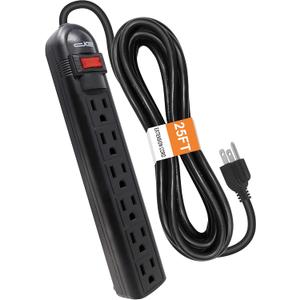 Digital Energy 6-Outlet Surge Protector Power Strip with 25-Ft Long Extension Cord, Black, ETL Listed/UL Standard
