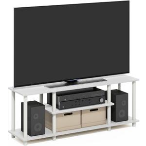 Furinno Turn-N-Tube TV Stand, 3-Tier Open Frame Rectangular Entertainment Center with Storage Shelf, TV Console for TV up to 50 Inch, Toolless Assembly, for Living Room, Bedroom, White