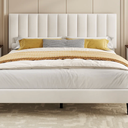 Garvee Suede Upholstered Platform Bed Frame with Adjustable Tufted Headboard, Sturdy Noise-Free Support, No Box Spring Needed, Easy Assembly - Queen Size, White