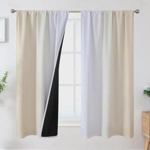 Estelar Textiler Beige and White Blackout Curtains for Bedroom, Light Blocking Two Tone Gradient Drapes with Wave Line Pattern, Room Darkening Rod Pocket Ombre Curtains for Playroom,42Wx63L,2 Panels