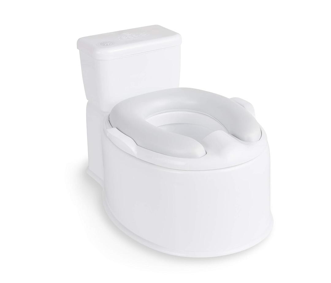 Regalo 2-in-1 Toddler Potty Training Toilet with Flushing Sound, Removable Potty Training Seat, Soft Cushion & Splash Guard, Toddler Potty Chair with Storage, Toilet Seat Transition, White