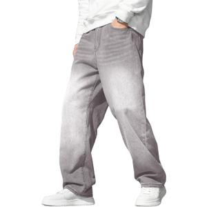 JMIERR Men's Baggy Jeans Wide Leg Skater Hip Hop Denim Pants Loose Fit Streetwear (X-Large, Light Grey)
