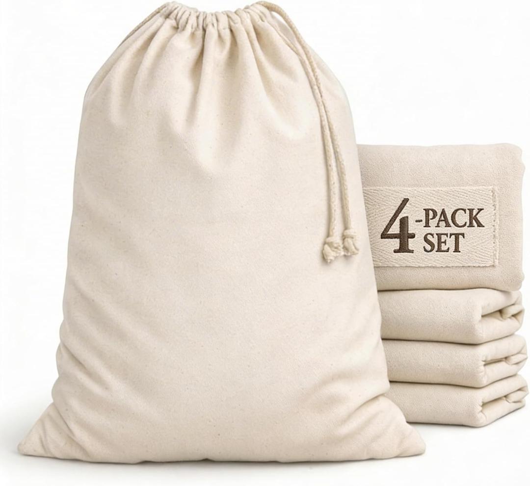 Urban Villa Laundry Bags 4-Pack 28x36" Extra-Large Cotton Canvas Heavy Duty Washable Durable Travel Laundry Sacks with Drawstring Closure Reusable Hamper Liners for Dirty Clothes Delicates & Lingerie