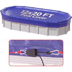 12x20 FT Oval Winter Pool Cover, Steel Cable and Pulley, Above Ground Pools