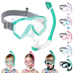 Vvinca Snorkeling Gear for Kids Dry Top Kids Snorkel Set for Boys Girls Junior Youth Children Age 4-14 Swim Goggles with Nose Cover Anti-Fog Panoramic View Adjustable Elastic Diving Mask and Snorkel