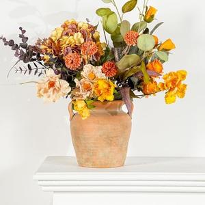 Sungmor Rustic Ceramic Flower Vase with Handles, Decorative Pottery Vase 7 Inch Terracotta Plant Pots, Cement Textured Vases Home Decor, Indoor Fresh Flowers Planter, Dried Flower Arrangements