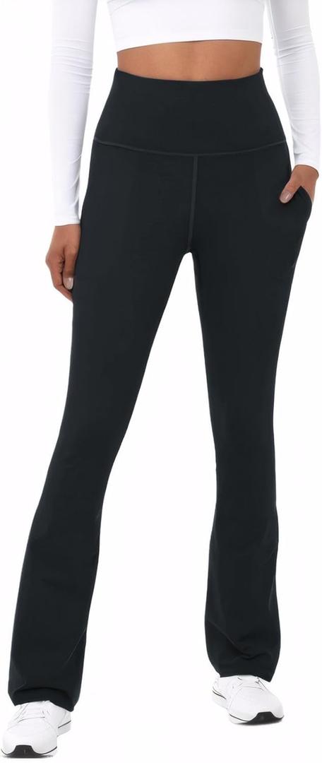 TOPYOGAS Womens Flare Yoga Pants High Waist Tummy Control Bootcut Flare Leggings Workout Wide Leg Pants with Pockets (Medium, Black)