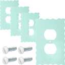 4 Pcs Green Scalloped Duplex Outlet Covers Metal Cute Scalloped Decorative Outlet Cover Wall Plate Room Decor for Bedroom Home