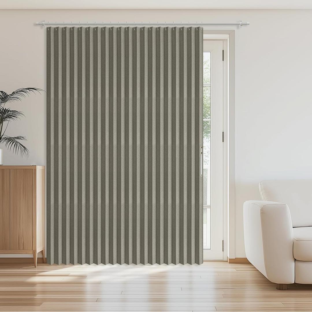 AJAZZ Blackout Accordion Door Curtain 98"x84" Grey - Magnetic Folding Room Divider, No-Drill Sliding Patio Closet