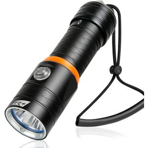 Dive Light Scuba Diving Flashlight - PFSN High Lumens Underwater Flashlight for Diving, Professional Diving Light with 400m Beam Distance, 20Hrs Long-Lasting, Rechargeable Waterproof LED Dive Torch (Black)