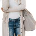 Naggoo Women's Long Cardigans Button Down High Low Solid Knit Loose Cardigans with Pockets (Medium, Cream)