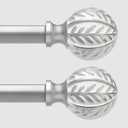 QDWIS 2 Pack Silver Curtain Rods for Windows 28 to 48 inch,1" Adjustable Heavy Duty Window Curtain Rod with Leaf Finials,Rustic Decorative Drapery Rods Set,Size:18-60''