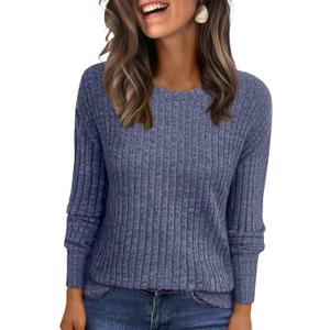 ANRABESS Women Long Sleeve Shirts Business Casual Tunic Tops Fall Lightweight Sweaters Dressy Blouses 2025 Fashion Outfits (Blue, S)