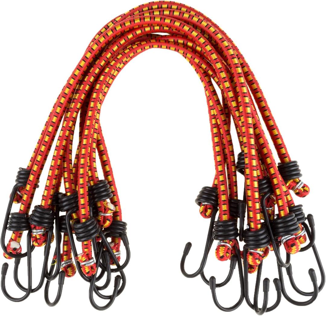 Bungee Cords - 10-Pack Rubber 18-Inch Cordage with Heavy-Duty Vinyl-Coated Hooks and Fabric Wrapping by Stalwart (Red)