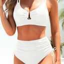 Yonique Women's Two Piece High Waisted Bikini Set Tummy Control Swimsuit Full Coverage Bathing Suit (White), Large