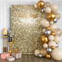 Light Gold Shimmer Wall Backdrop 24PCS, Black Back Not See-Through Design, Square Sequin Glitter Backdrop Panel, Perfect for Outdoor Events, Birthdays, Wedding and Party Decoration (Light Gold)