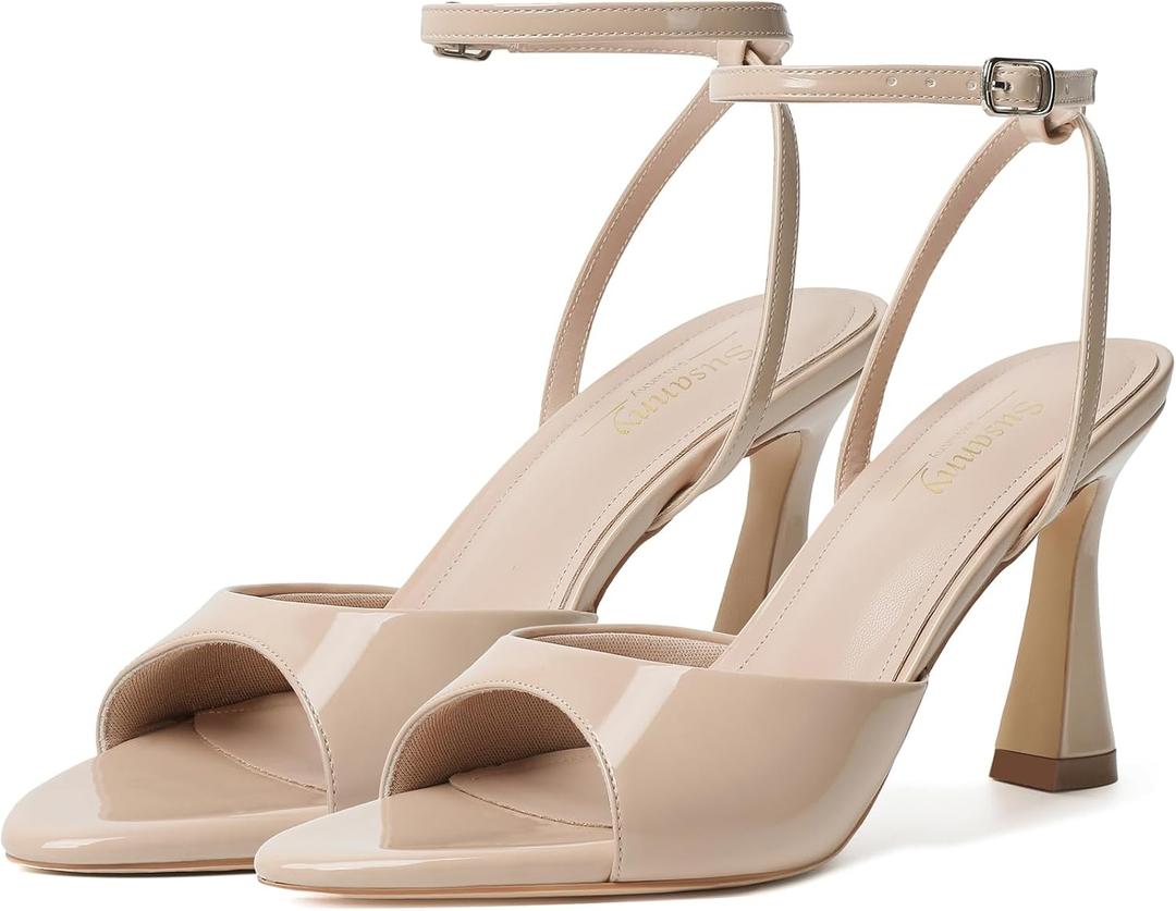 Susanny High Heels for Women Pointed Open Toe Strappy Chunky Block Heels Ankle Strap Stiletto Kitten Heeled Sandals Wedding Bridal Party Prom Sexy Dress Shoes, 6.5