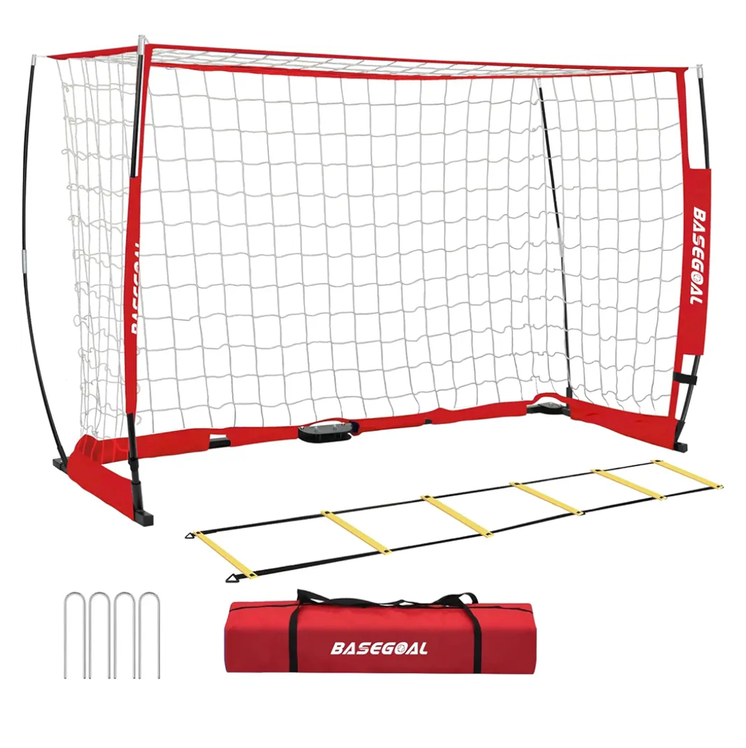 BaseGoal Soccer Goal,Soccer Net,Soccer Goals for Backyard,with Bow Frame,Collapsible Metal Base and Agility Ladder