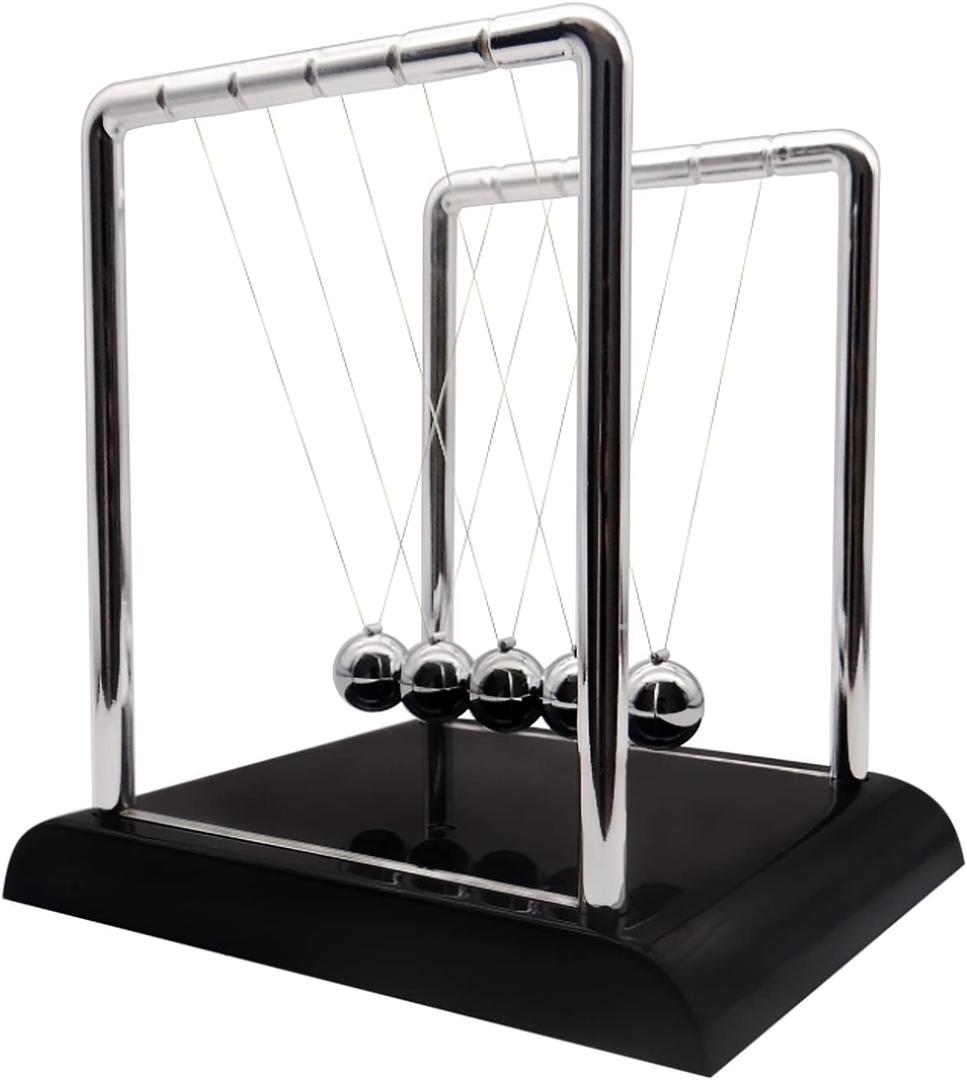 Newtons Cradle Balance Pendulum, Swinging Kinetic Balls, Fun Science Learning Accessories Physics Toy, Calm Down Fidgets Kit, Desk Toys for Stress Relief, Office Desk Decoration (Large Black) (Large - 5 Balls)