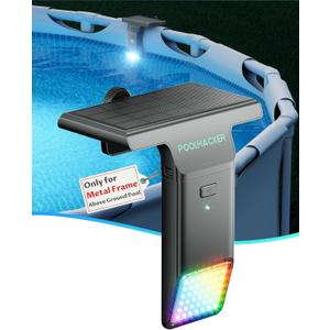 Solar Pool Lights Only for Metal Frame Above Ground PoolOriginal, 10-Color 4-Mode Light Sensing LED, Underwater Lighting with Timer Off, Submersible Pool Lights with Remote, 1 Pack
