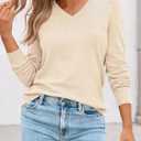 LILLUSORY V Neck Lightweight Sweaters for Women 2025 Fall Outfits Long Sleeve Knit Pullover Tops Trendy Fashion (L)