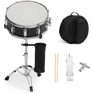 14 x 5.5in Snare Drum Set for Beginners  Student Practice Drum with Drumsticks, Bag, Strap, Mute Pad & Holder  Black Snare for Drum Set or Solo Use