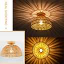 Boho Rattan Ceiling Light Fixtures Boho Lamp Shade Flush Mount Ceiling Light Hand-Woven Small Chandelier Wooden Base Chandelier Light for Hallway Bedroom Kitchen Nursery