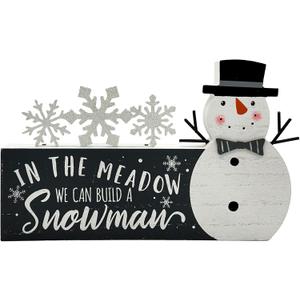 Christmas Decorations for Home Snowman Snowflake Block Farmhouse Merry Christmas Sign Wooden Rustic Tabletop Xmas Party Holiday Dcor for Living Room, Dining Table