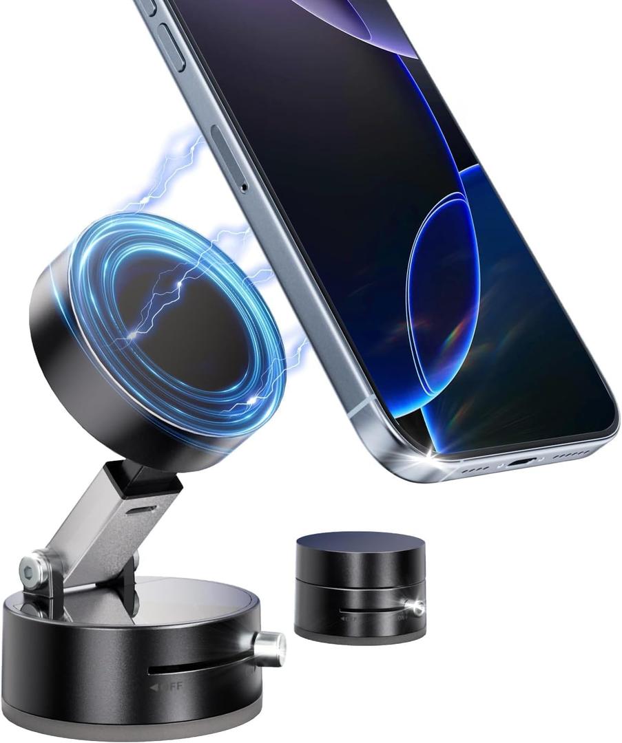 2 x Foldable Vacuum Magnetic car Phone Holder for Magsafe, 360 Rotatable Suction Phone Mount, Strong Suction Cup (A3)