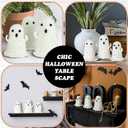 3 Pcs Halloween Crochet Ghost Decor Handmade Positive Cute Knitted Ghost Gifts Tiered Tray Decor Table Centerpieces for Halloween Home Shelf Mantel Tabletop Windowsill Funny Party Gifts