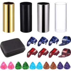 Topus 3 Pieces Medium Guitar Slide , Guitar Accessories Kit Include 10 Pieces Guitar Picks and   Plastic Thumb & Finger Picks in Storage Box